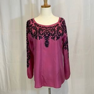 Sundance Silk Blouse with Navy embroidery - Medium